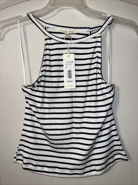 Copper Key Striped Tank Top Cropped Size Medium NWT Black and White Sleeveless